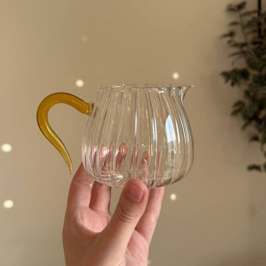 Glass Fairness Cup (Chahai) with Yellow Handle, 380 ml