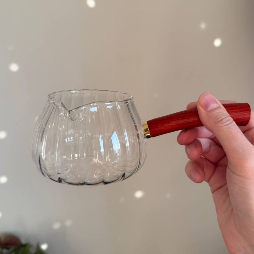 Glass Fairness Cup (Chahai) with a wooden handle, 400 ml