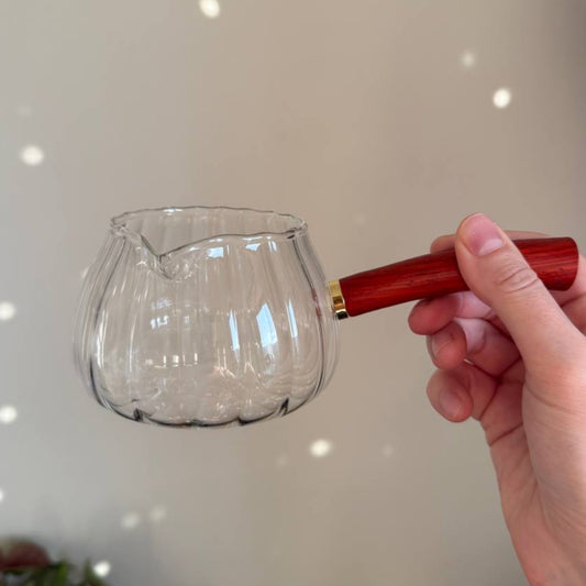 Glass Fairness Cup (Chahai) with a wooden handle, 400 ml